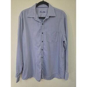 Tasso Elba Men Button-Up Shirt Size 16 16.5 Blue White Striped Cotton Classic